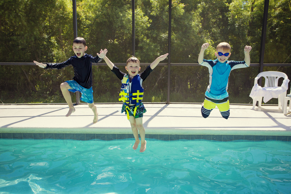 jumping into the pool